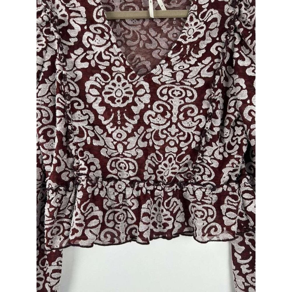 By Anthropologie Women's S Jacquard Cropped Long Sleeve Blouse - Picture 9 of 15
